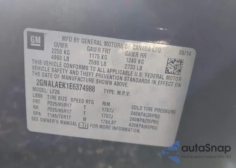 2014 Chevrolet Equinox Ls z USA, uszkodzony, nr VIN 2GNALAEK1E6374988